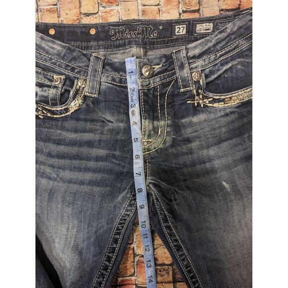 Miss Me  Cropped Jean Blue Pockets Rhinestone Embroidered Crop Low Rise 27 - Picture 10 of 11